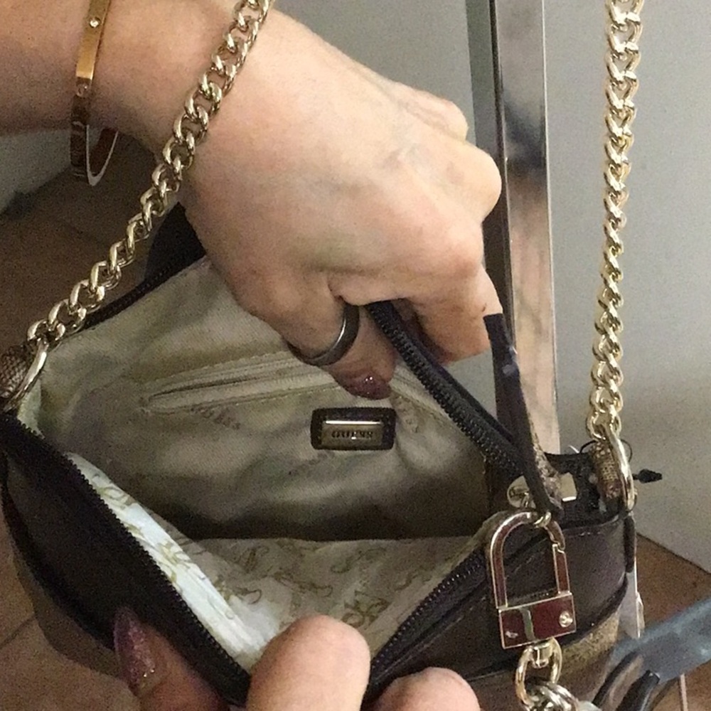 Guess Brown Crossbody Bag with Chain Strap - Picture 3 of 9
